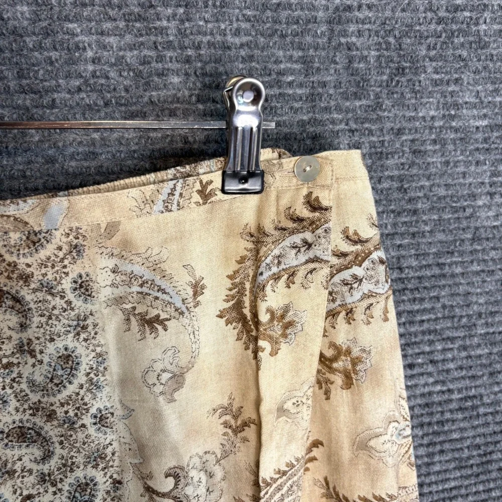 Van Heusen Womens Paisley Floral Linen Blend Wrap Maxi Skirt Tan Brown Large